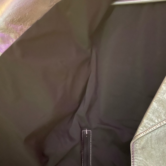 Silver lamb skin leather DKNY Jacket in small black zippers motorcycle designer - Picture 7 of 11